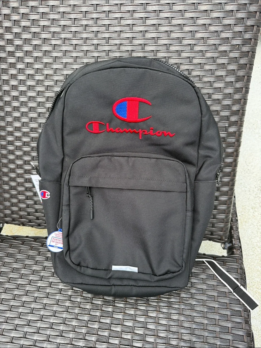 Champion Black Backpack with Red & Blue Logo